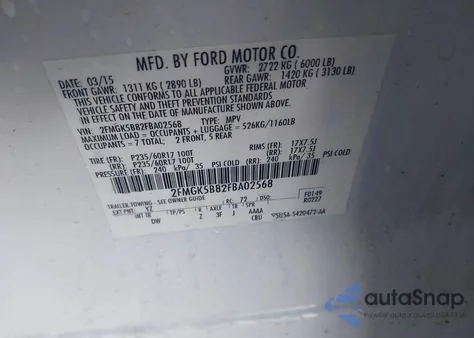 2015 Ford Flex Se z USA, uszkodzony, nr VIN 2FMGK5B82FBA02568